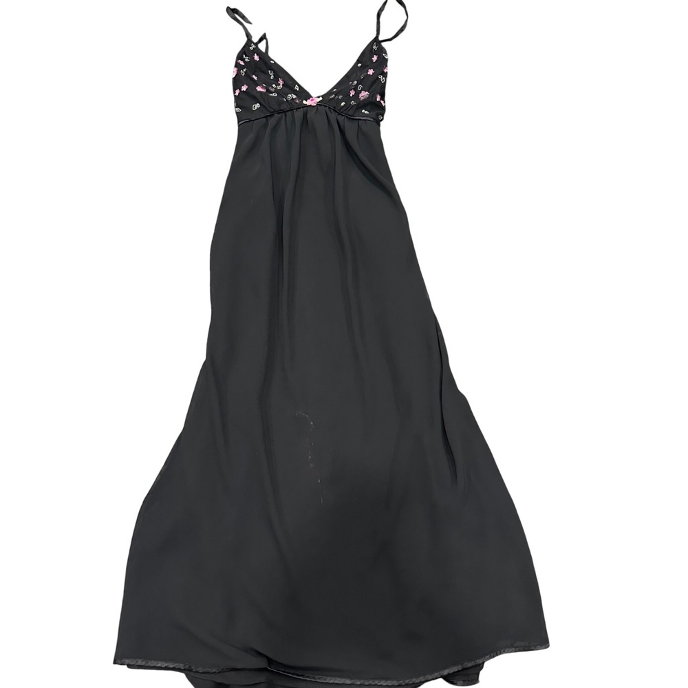 Oscar de la Renta Pink Label Black Floral Embroidered Maxi Nightgown Dress M